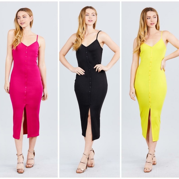 LAST ONE❗Trendy Ribbed Midi Dress In Hot Pink - Picture 2 of 4